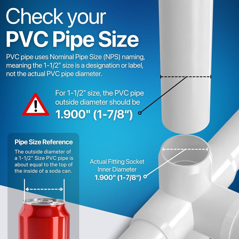 FORMUFIT 1-1/2" 5-Way PVC Cross Furniture Grade Fitting in White, 1.9" Actual ID, (Pack of 4), Made in USA, UV-Resistant, Impact-Proof, Add Internal Structure Support with PVC Pipe - F1125WC-WH-4 - Image 5